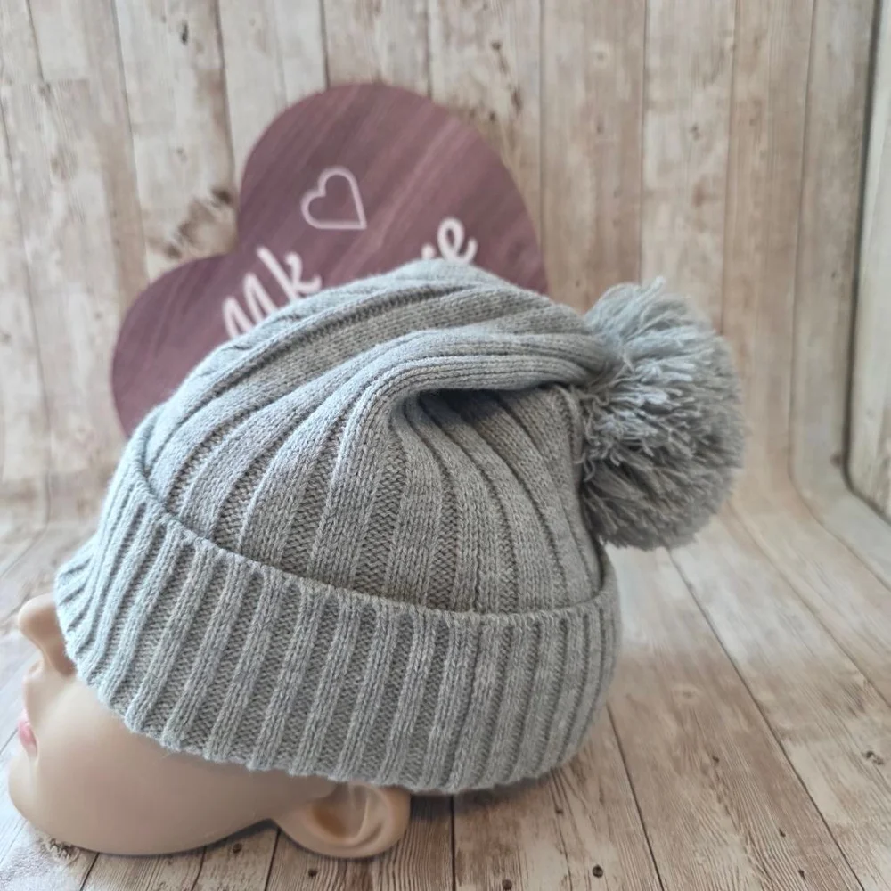 Women's Michael Kors Gray Ribbed Knit Pom Beanie